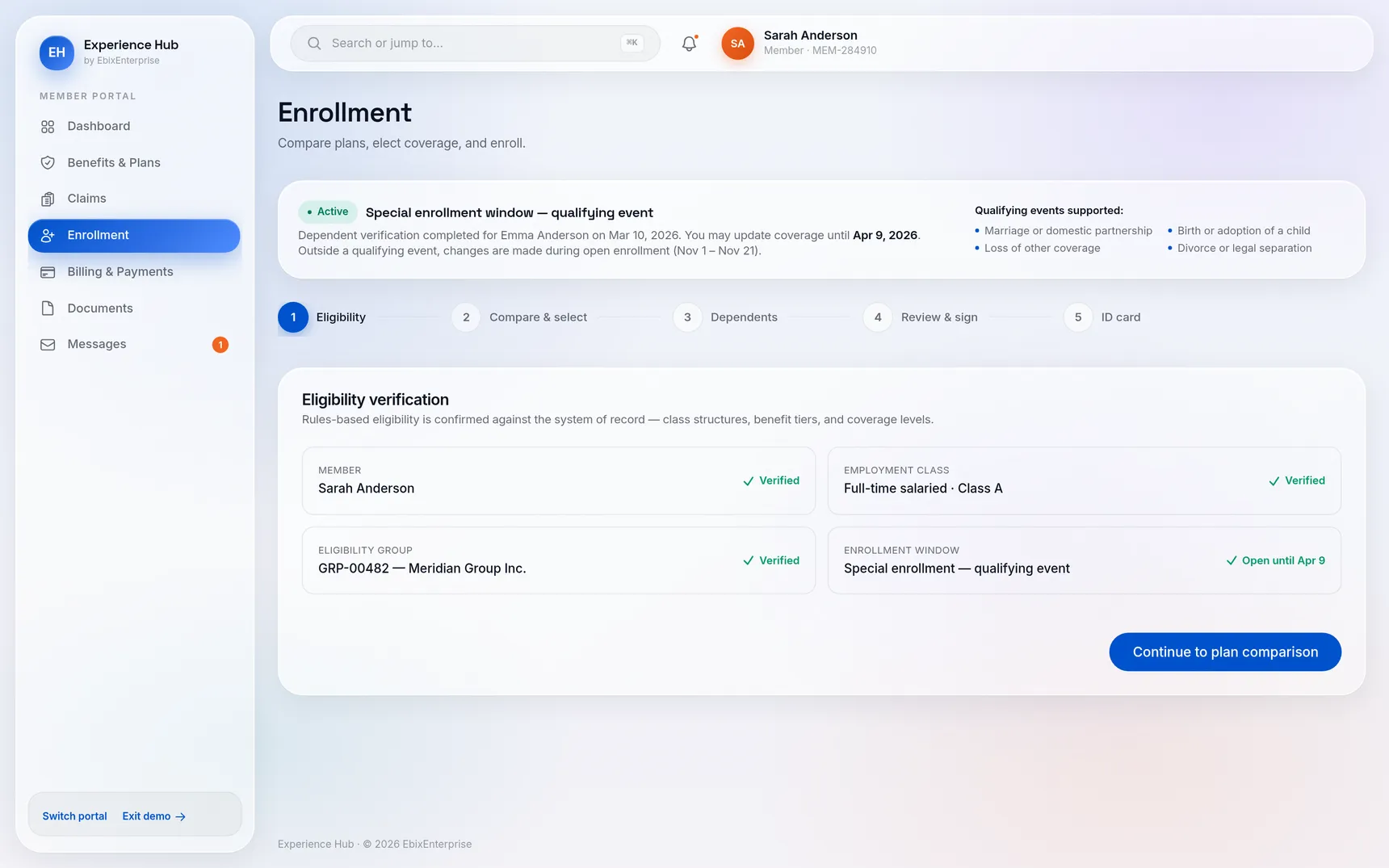 Experience Hub enrollment workflow
